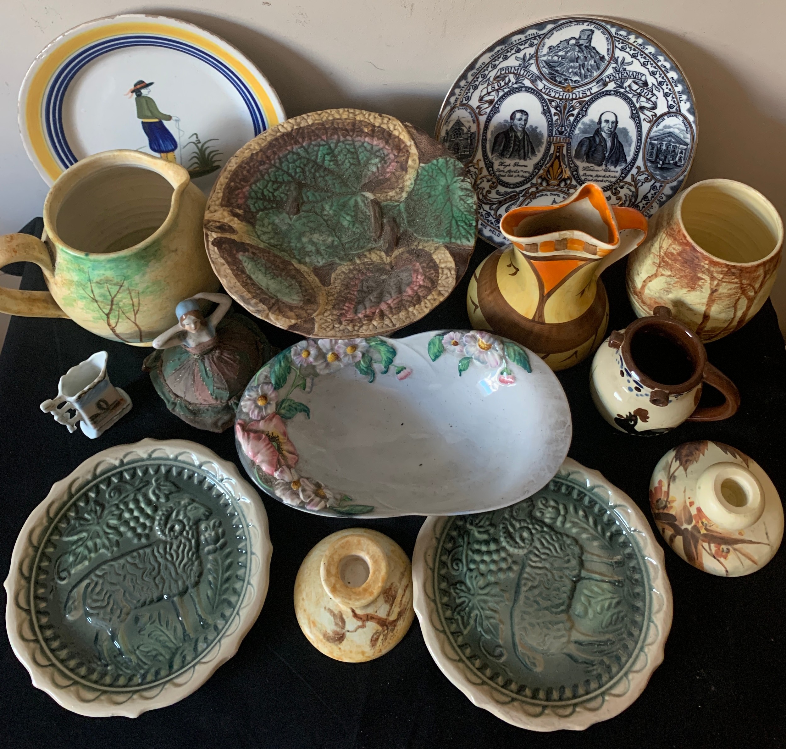 A group of ceramics to include Carlton Ware, Henriot Quimper, Moto Ware, E. Radford. Majolica etc.