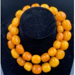Butterscotch amber beads. 200gms weight. 82cms l approx.  Largest bead approx. 30mm x 22mm. Smallest