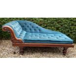 A 19thC mahogany chaise longue on turned feet. 187 l x 67cms d.Condition ReportGood condition.