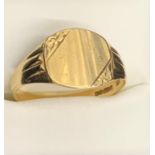 A 9ct gold signet ring with vacant cartouche. Size U. 2.7gms.
