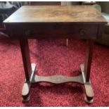 An early 19thC mahogany side table with drawer to front and dummy to back. 61cms h x 61cms w x 43cms