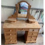 Pine dressing table, height to mirror 150 h, 123 w x 45cms d.Condition ReportSome beading missing.