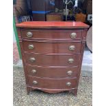 An Edwardian five height mahogany chest of drawers on bracket feet with brass handles.89cms w x