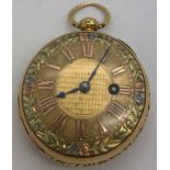 An 18ct gold gentleman's pocket watch with three tone gold dial, with verge escapement, the fusée
