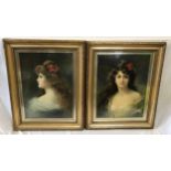 A pair of gilt framed A Asti oilograph prints, portraits of young ladies. Print size 54 x 39cms.