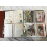 An album of 62 postcards of Scottish Highland Terriers and some Players and Wills cigarette cards