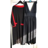 A Polly Peck by Sybil Zelker black gathered panelled straps dress and a black and red long sleeved