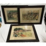 Set of three coloured Cecil Aldin prints. The Bluemarket Races, The Start, Between the Races, On the