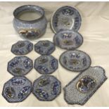 A selection of William Adams "Chinese bird" pottery to include a large jardinere 21cms h, bowl 26cms