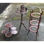Furniture items to include a lazy Susan 2 tier service stand on cabriole legs 41cms h x 46cms w