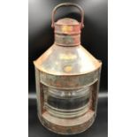 A copper ship's lantern. Port maker A J Wares Ltd, South Shields. 66cms h x 40cms w.Condition