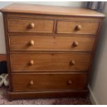 A 19thC mahogany chest of drawers. 111cms h x 102cms w x 51cms d. Cond: