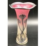 A Laugharne silver overlaid glass vase with engraved marks to the base. 16.5cms h.Condition