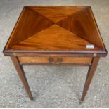 Edwardian mahogany and inlaid envelope card table. 56 x 56 x 73cms h.Condition ReportBaize with some