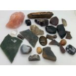 A selection of semi precious stones to include jade, rose, quartz, jet etc.Condition ReportSome