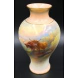 A Royal Worcester hand painted vase of Highland cattle signed J Stinton 15cms h.Condition ReportVery