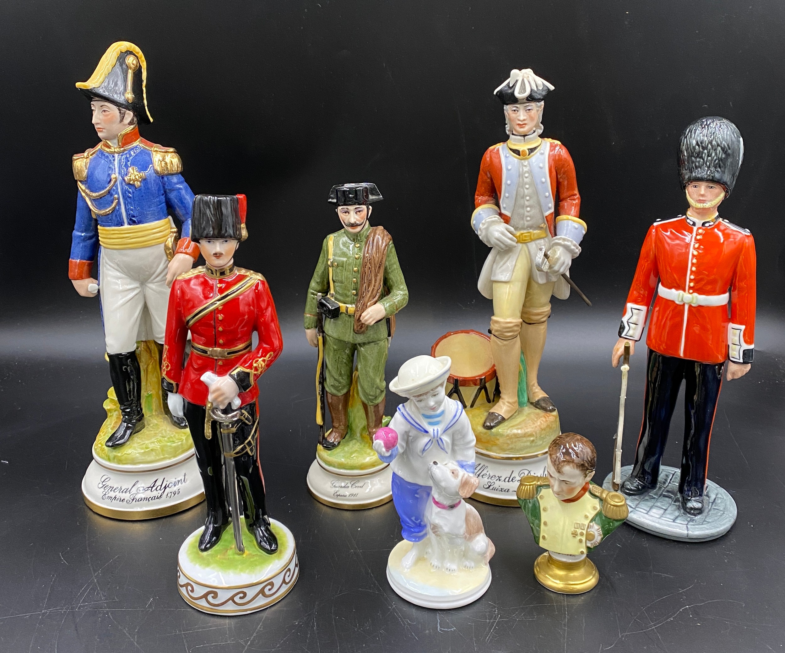 A selection of ceramics to include Royal Doulton HN 2784 "The Guardsman" 25cms, Coalport "My Pal"