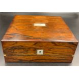 A 19thC rosewood writing box and workbox combined mother of pearl inlay to top and front. 26.5 x