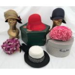 Six assorted ladies hats to include 3 in the style of 1930's Mitzi Lorenz of London: London Cherry