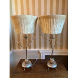 Pair of decorative table lamps with gilt metal shades. 81 h x 38cms w.