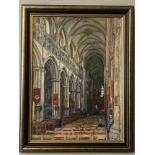 JAMES NEAL (1918-2011) An oil on board of the Nave at Beverley Minster. Signed L.R. Painting size 74
