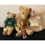 Two teddys a koala bear and a doll marked Norah Wellings. Approx height of big bear 53cms. Small