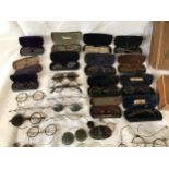 Collection of spectacles, gold plate and tortoiseshell frames, some pincenez, some with cases. A