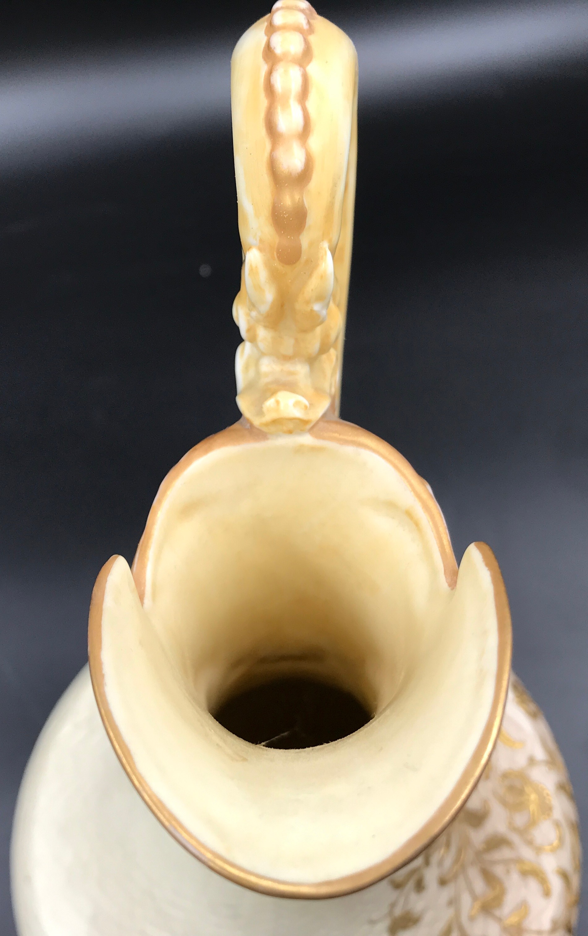 A Royal Worcester dragon handled ewer with gilt floral decoration.Condition ReportGilt rub to base - Image 4 of 6