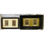 Two ebony framed Indian paintings. Seated lady 20 x 12cms, warriors on horse back with signature