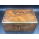 Rosewood and brass fine quality bound writing box marked Asprey with crest to top inscribed Lead On.