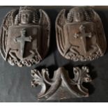 Three pieces 19thC or earlier carvings, believed to have been pew ends retrieved from an abbey