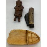 Miscellany to include wooden pipe bowl, bone scoop and bone handled knife.Condition ReportAll