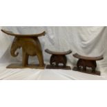 A set of three graduating elephant stools in hardwood from Takoradi, Goldcoast, 1940's. Height to