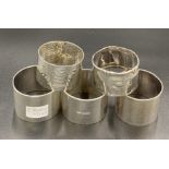 Five silver napkin rings various dates and makers 217gms total weight.Condition ReportGood condition