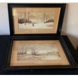 A pair of framed watercolour landscapes. Signed F. Hepworth. 17 x 35cms.Condition ReportGood