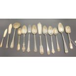 Thirteen spoons and knives of various dates and makers total weight 366gms.Condition ReportGood