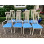 A set of 8 high backed dining chairs including 2 carvers, 110cms height to back.