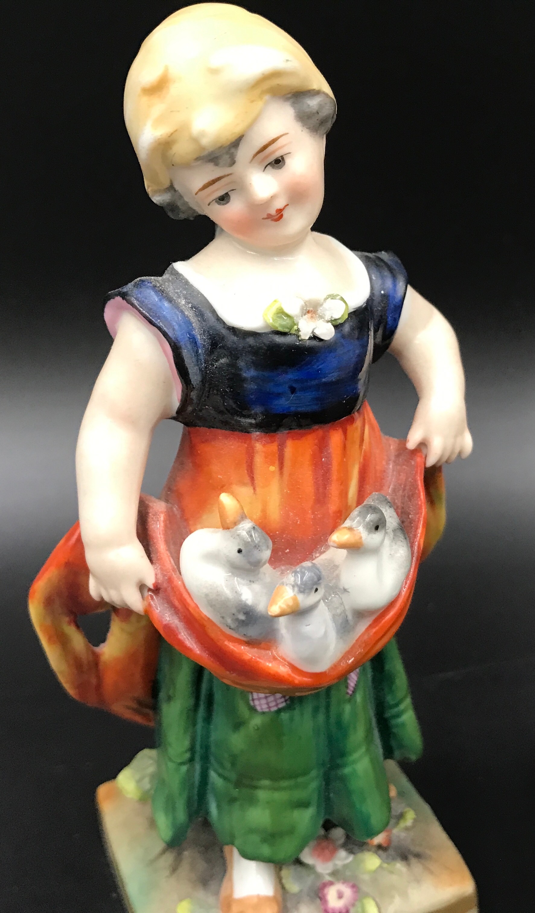 A pair of Sitzendorf figurines, boy 14.5cms h, girl with ducks 14cms h.Condition ReportMinor chips - Image 3 of 6