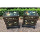 Pair Japanese style lacquered bedside cabinets. 61 h x 51 w x 41cms d.Condition ReportSlight wear to