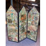 A 19thC decoupage dressing screen. 167cms h x 159cms w open.Condition ReportGood condition.