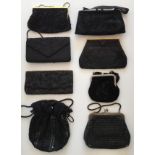 A collection of 8 black handbags to include 4 x beaded and sequins by Le soir and Mr John, 1 x