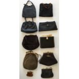 A collection of 9 black and brown handbags and purses to include 5 x black leather and suede bags