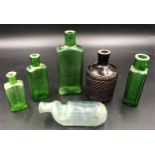 A poison bottle collection to include 3 x green glass "not to be taken" bottles 16cms, 11cms and