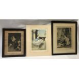 A selection of 2 signed prints and1 etching of 'Gee up' by Arthur J Elsley, Seated ballerina