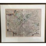 A framed copy of an 18thC map of Leicestershire. 30.5 x 39cm.Condition ReportGood condition.