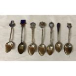 A collection of 7 souvenir silver spoons, 6 Birmingham and 1 Chester 1929. Enameled topped with UK