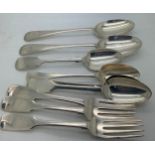 Silver cutlery to include 2 tablespoons, 4 dessert spoons and 3 forks. Various dates and makers .