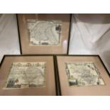 Three framed maps of the three Ridings of Yorkshire. 20 x 26.5cms. Framed 36.5 x 41cmsCondition