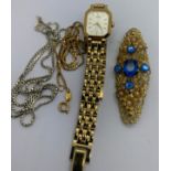 Costume jewellery to include Seiko ladies wristwatch, chain marked .925, vintage brooch etc.