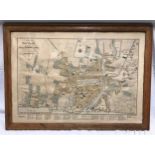 Framed coloured map 'New Plan of the Town of Kingston upon Hull' 1818 by Thos Anderson reproduced by